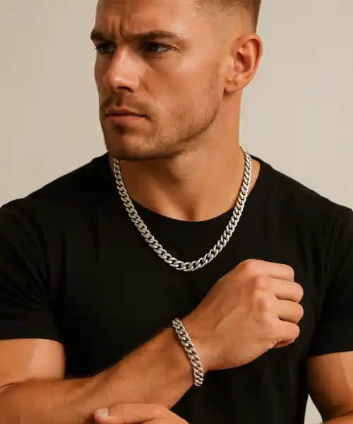 stylish curb chain bracelet set India durable silver curb chain and bracelet combo for men