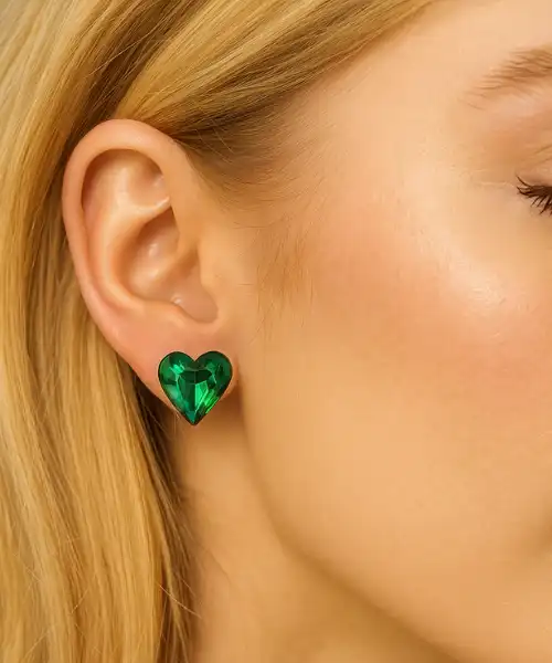 Green Emerald Heart Stud Earrings